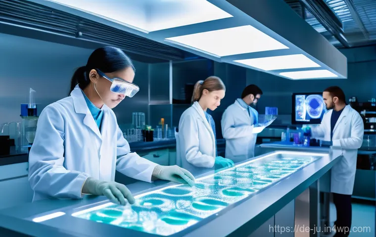 인공장기 프로젝트의 투자 유치 전략 - A brightly lit, futuristic medical laboratory where a diverse team of scientists, wearing clean lab ...