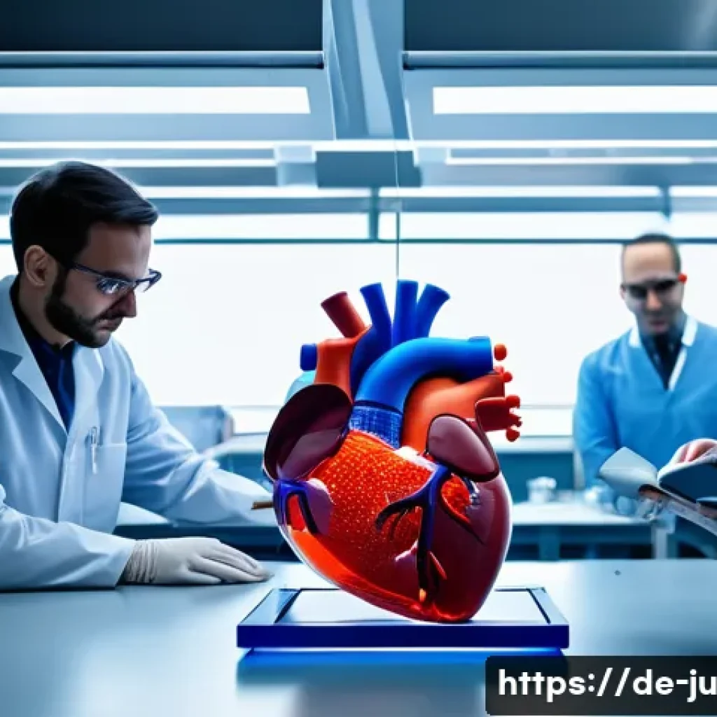 인공장기 기술의 혁신적 응용 사례 - A futuristic medical laboratory scene showcasing the biocompatible artificial heart valve made from ...