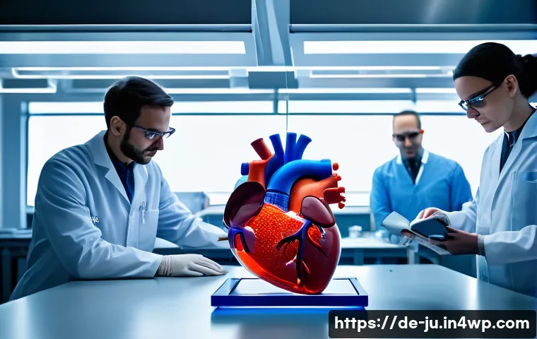 인공장기 기술의 혁신적 응용 사례 - A futuristic medical laboratory scene showcasing the biocompatible artificial heart valve made from ...